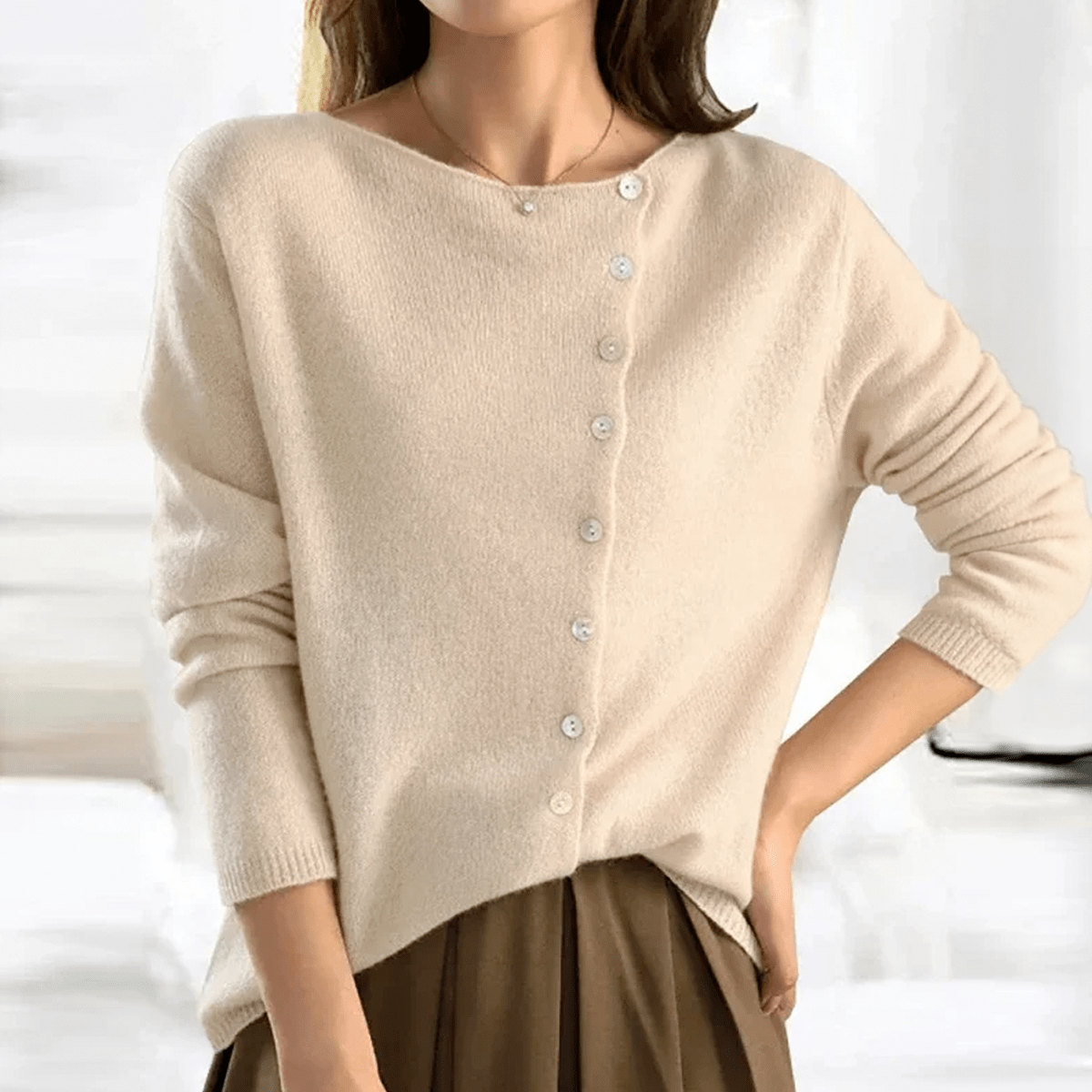Dames Cardigan met Knoopsluiting en Ronde Hals