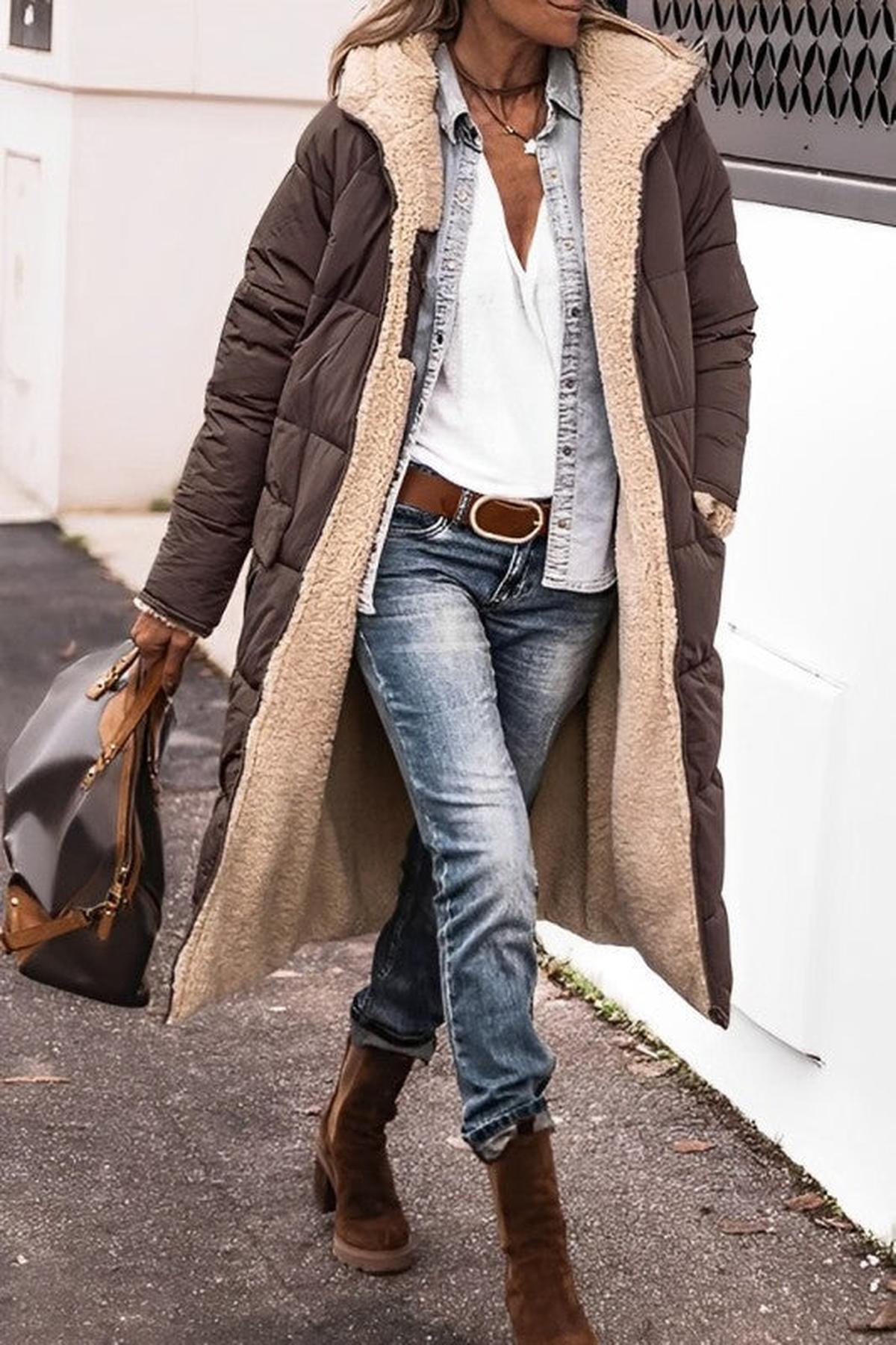Dames Lange Reversible Winterjas met Capuchon en Teddy Voering