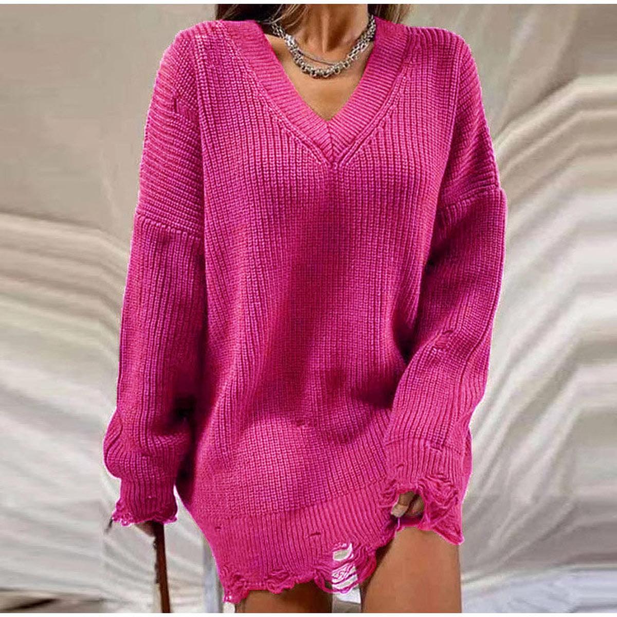 Dames Losse Pasvorm Pullover Jurk