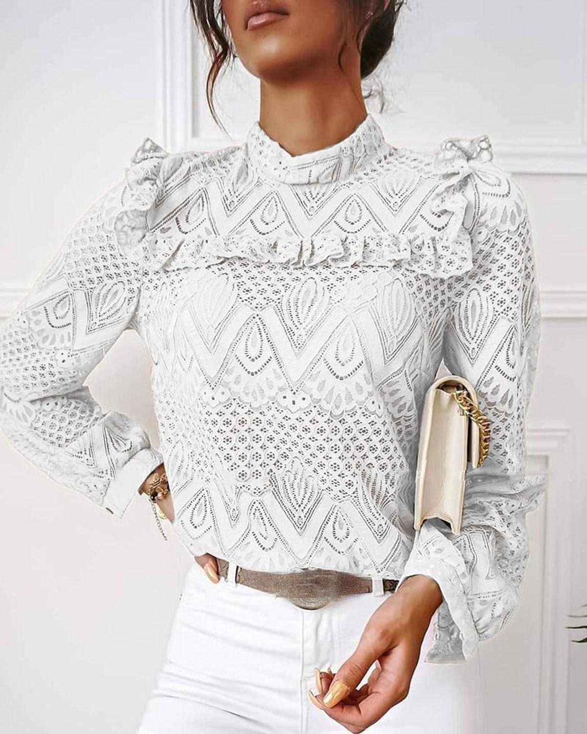 Dames Ruchesblouse Van Lichtgewicht Stof