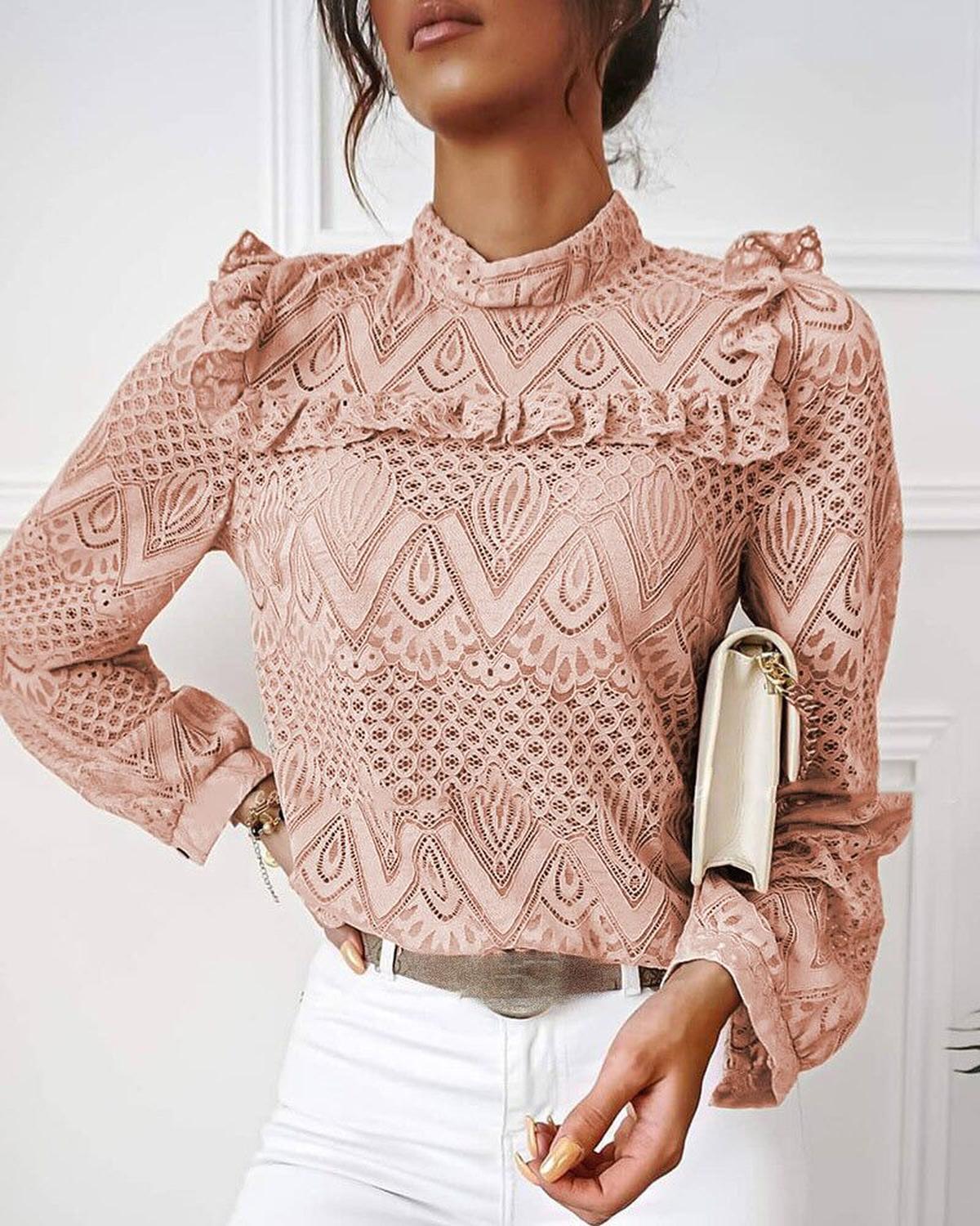 Dames Ruchesblouse Van Lichtgewicht Stof