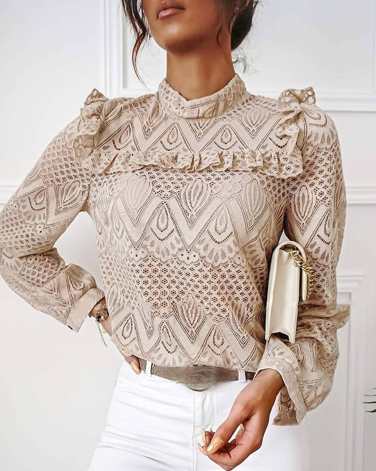 Dames Ruchesblouse Van Lichtgewicht Stof