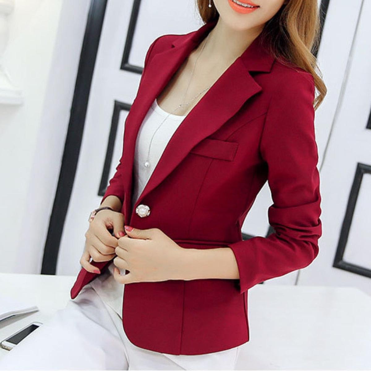 Dames Slank Passende Lange Mouwen Blazer Jas