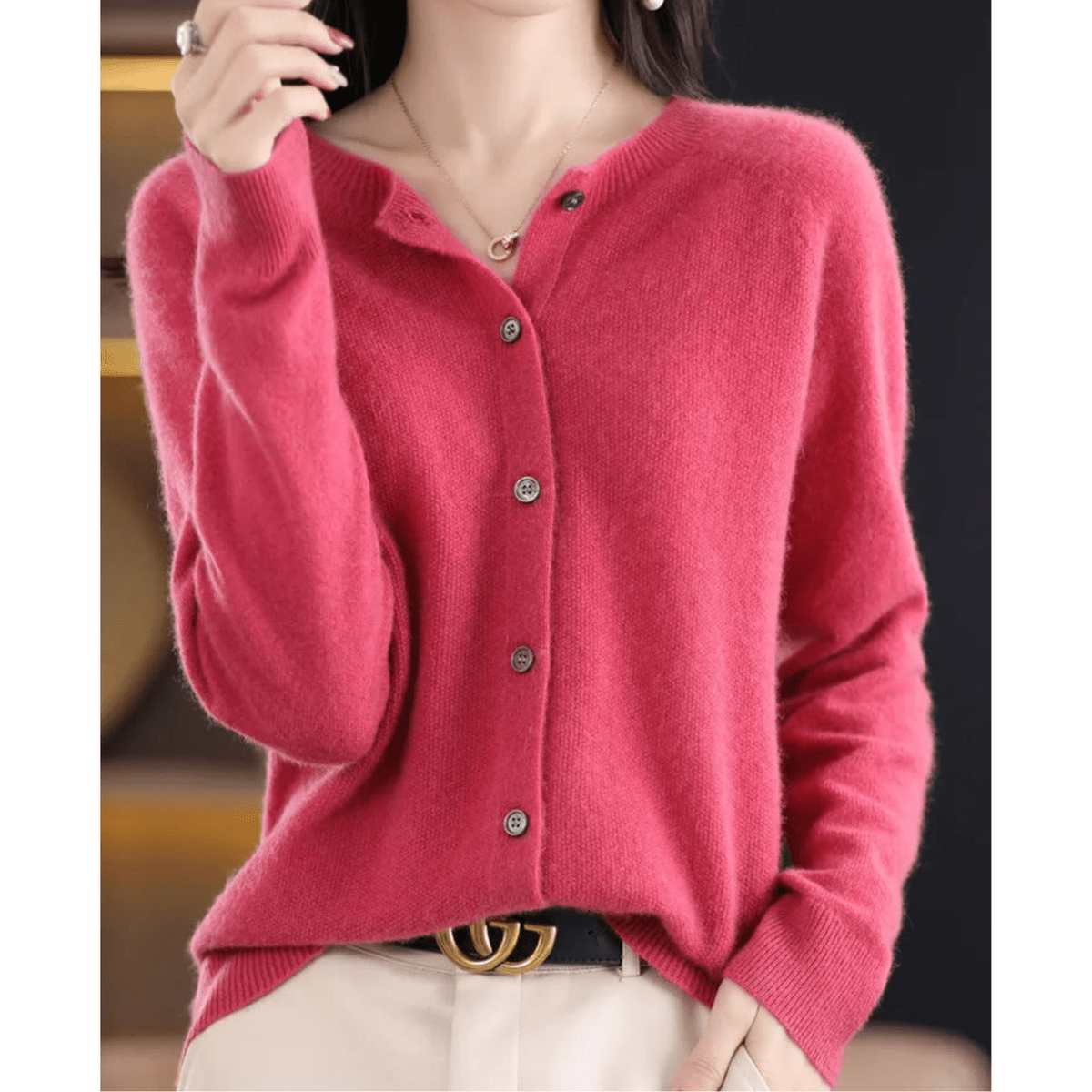 Dames V-hals Cardigan Pullover met Knoopdetails