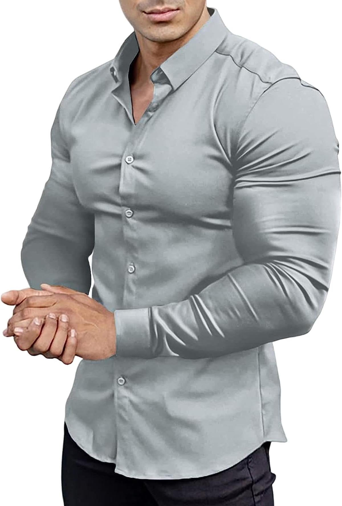 Heren Slim-Fit Kreukvrije Stretch Overhemd