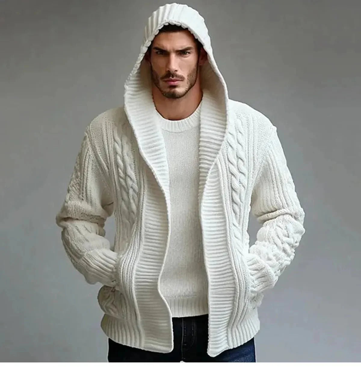 Wollen Kabelbrei Hoodie Vest voor Mannen