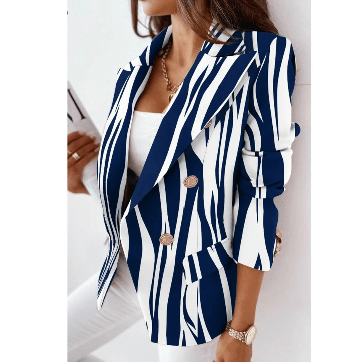 Dames Blazer Met Turnover Kraag - Elegante Op Maat Gemaakte Jacket - Harlett