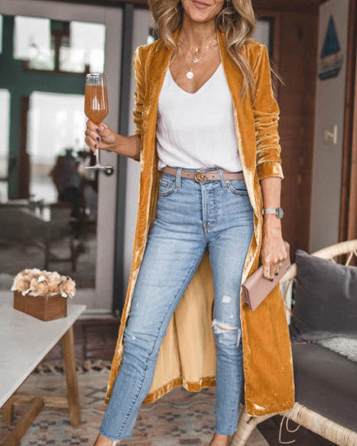 Dames Lange Fluwelen Duster Vest - Harlett