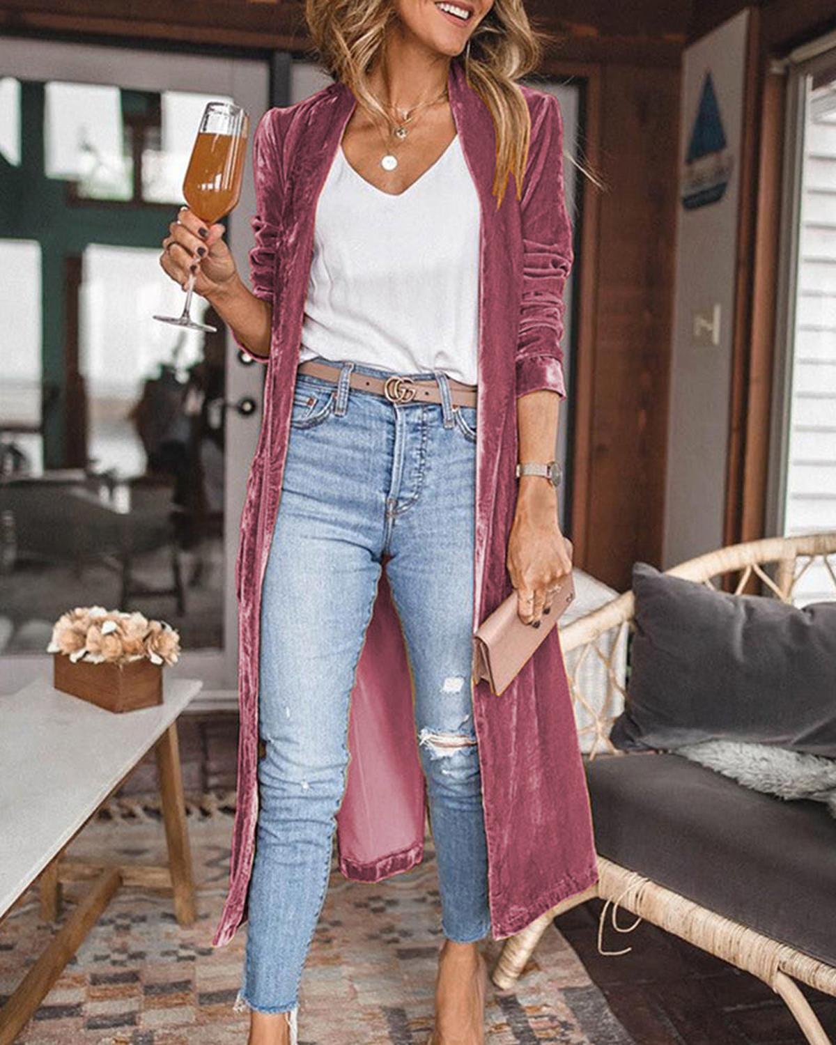 Dames Lange Fluwelen Duster Vest - Harlett