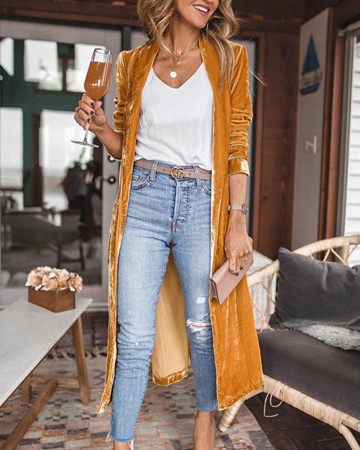 Dames Lange Fluwelen Duster Vest - Harlett
