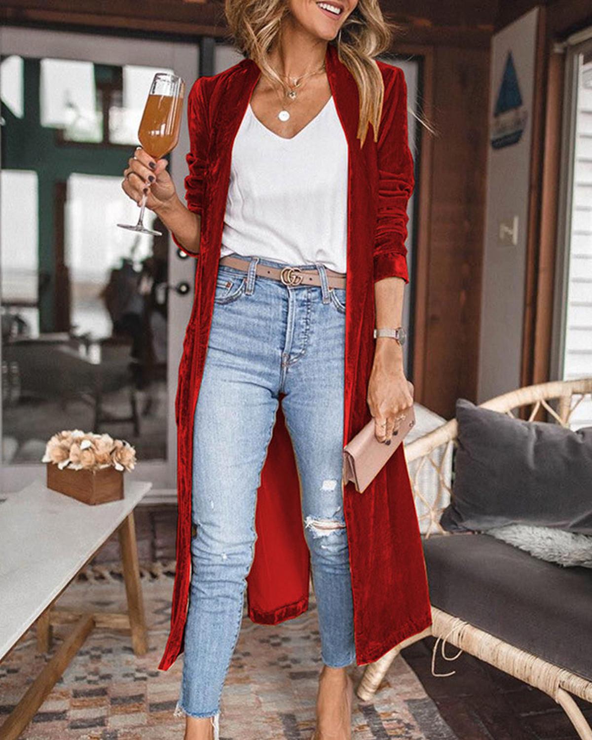 Dames Lange Fluwelen Duster Vest - Harlett