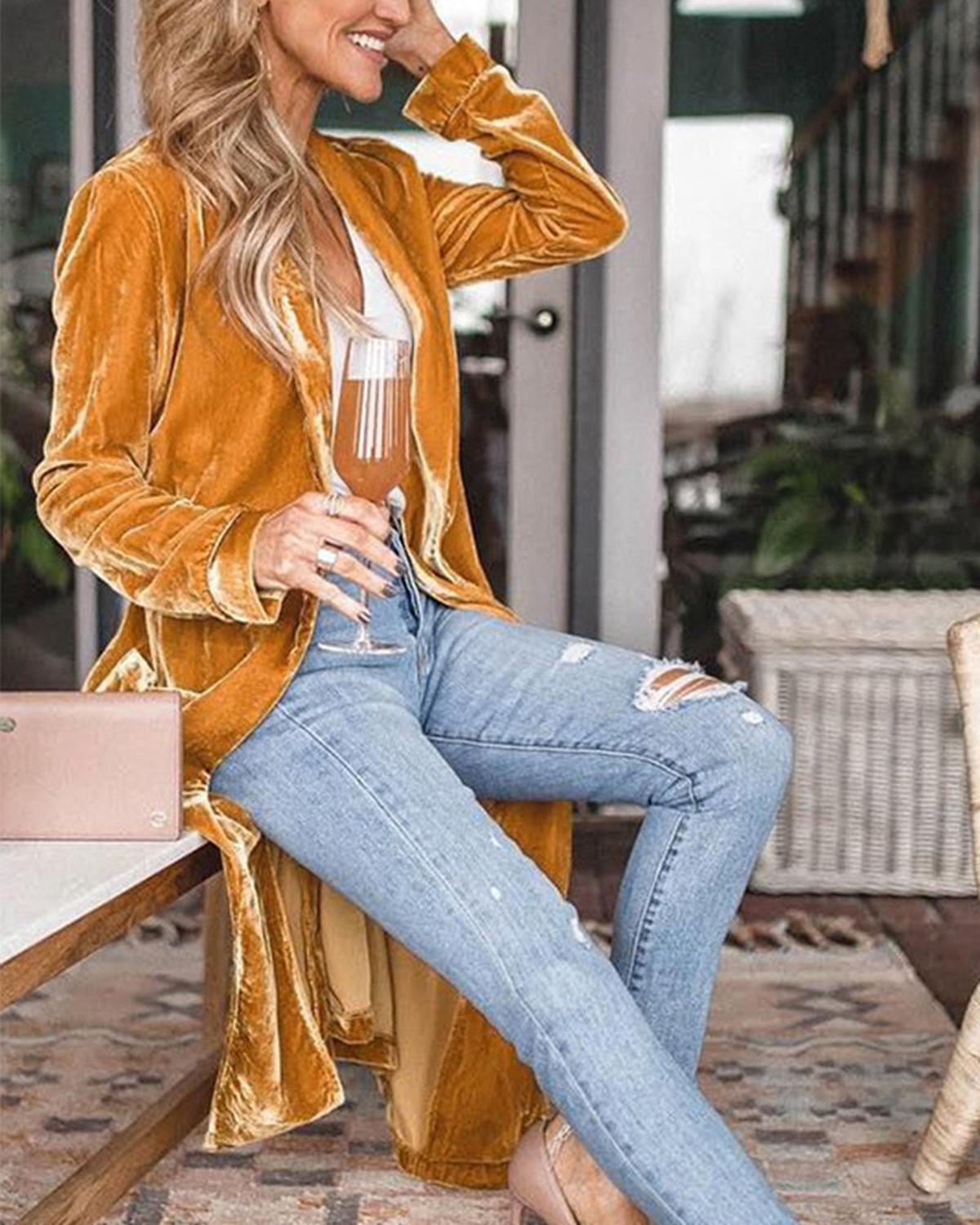 Dames Lange Fluwelen Duster Vest - Harlett