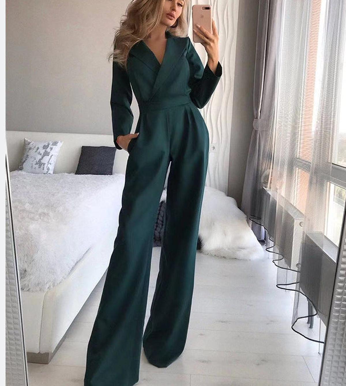Dames Lange Mouw Slim Fit Jumpsuit - Harlett