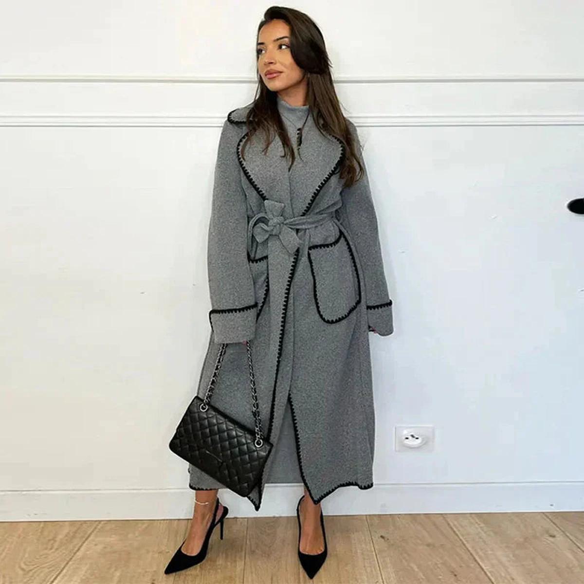 Dames Lange Winterjas Met Contrast Design - Harlett