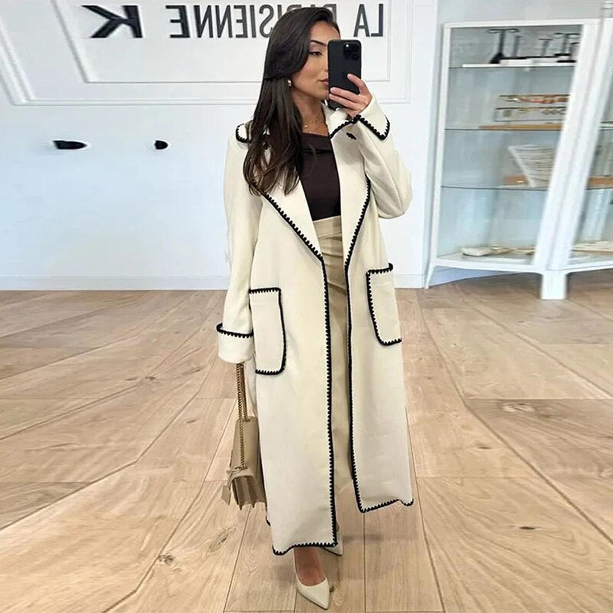 Dames Lange Winterjas Met Contrast Design - Harlett