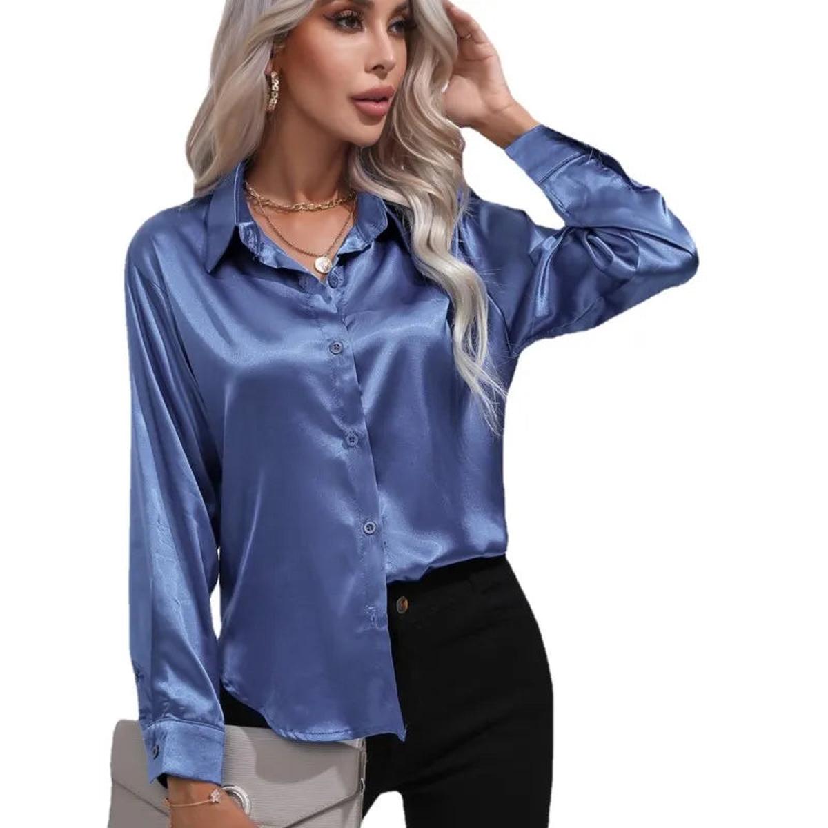 Dames Losse Satijnen Blouse met Lange Mouwen - Harlett