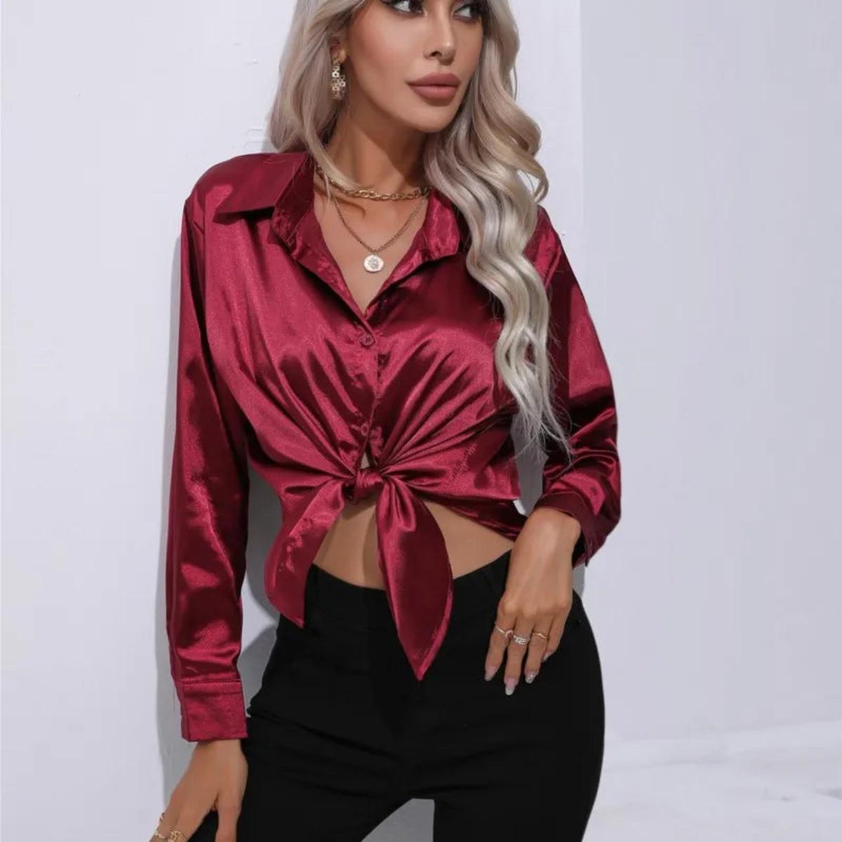 Dames Losse Satijnen Blouse met Lange Mouwen - Harlett