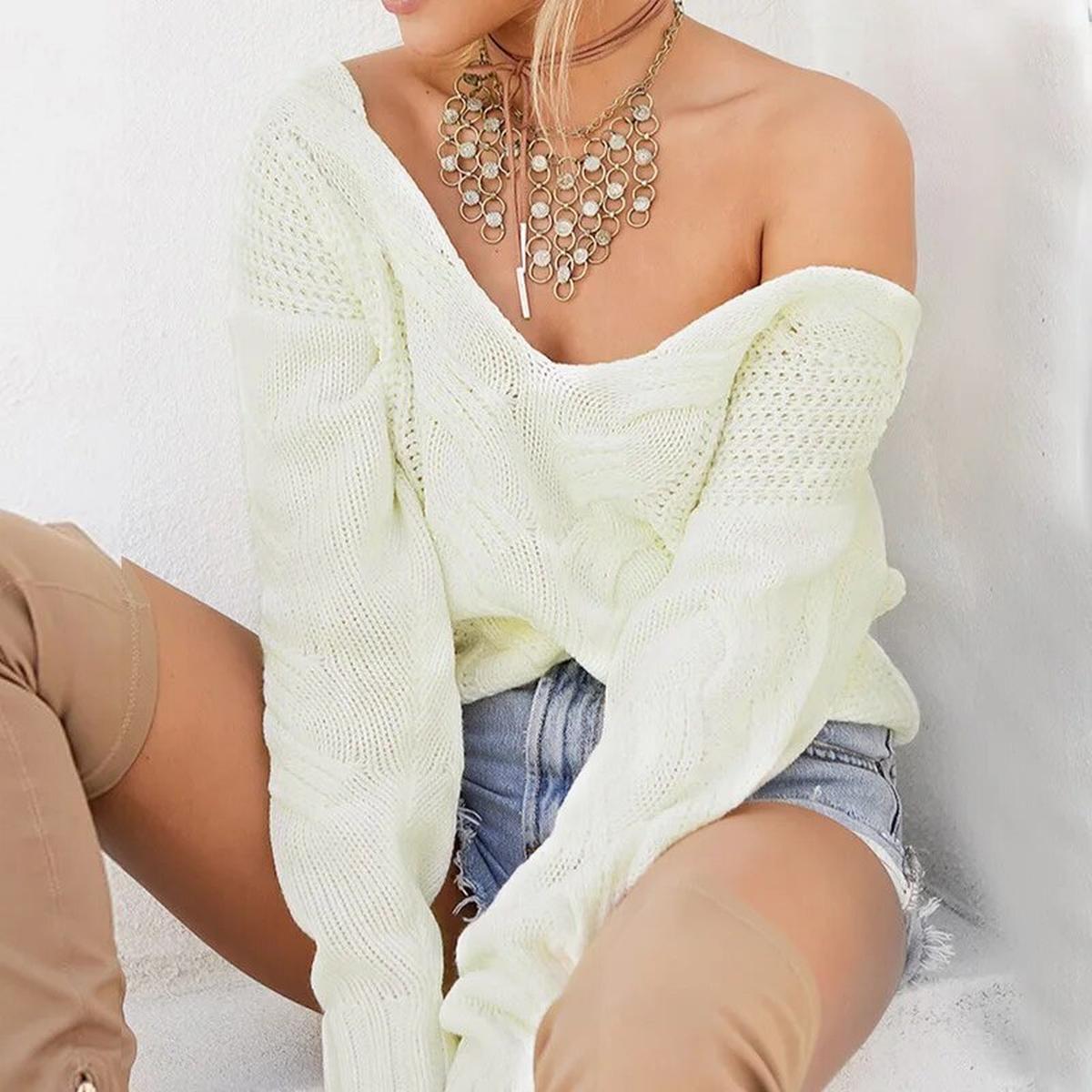 Dames Oversized Gebreide Trui Met V - Hals - Harlett