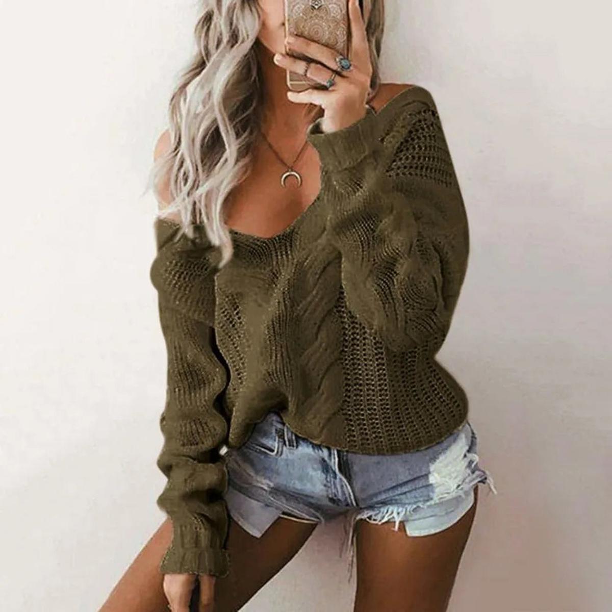Dames Oversized Gebreide Trui Met V - Hals - Harlett
