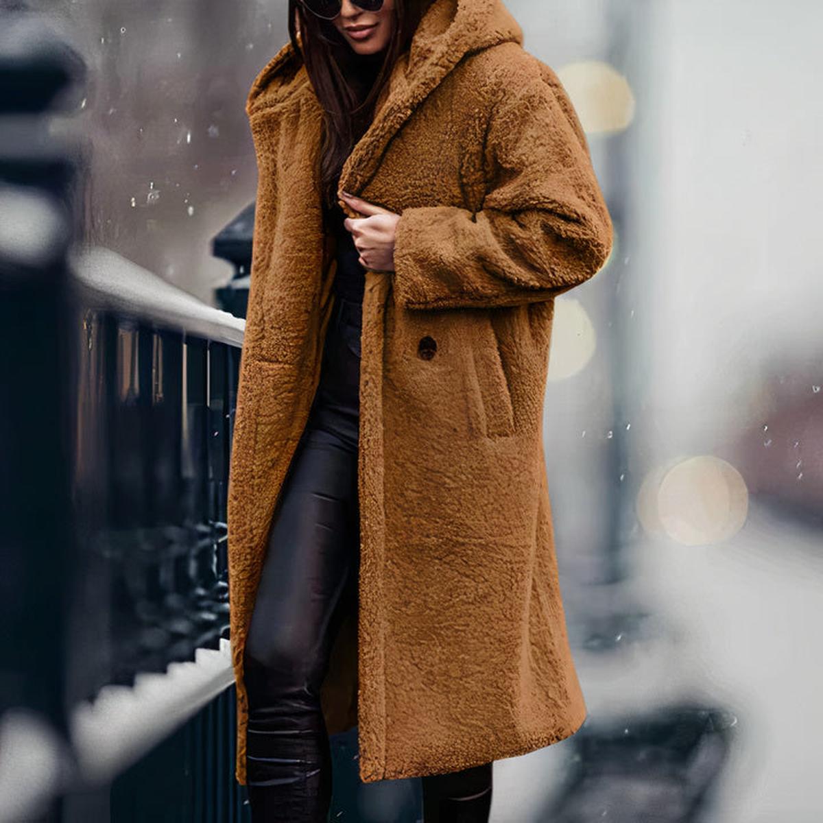 Dames Oversized Teddy Fleece Jas Met Capuchon - Harlett