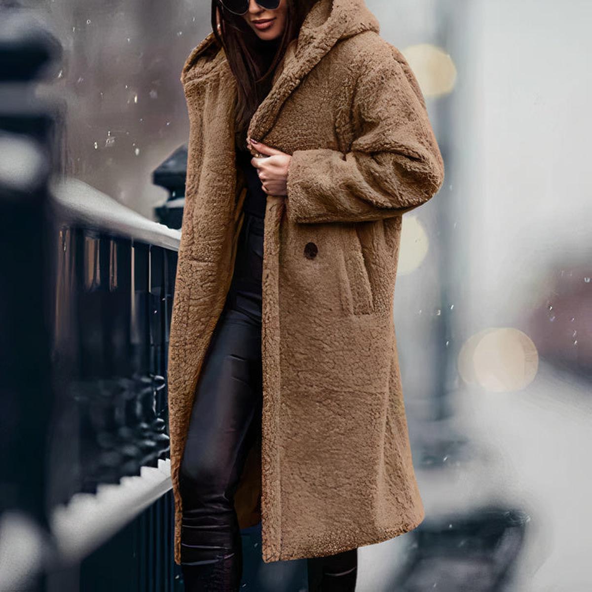 Dames Oversized Teddy Fleece Jas Met Capuchon - Harlett
