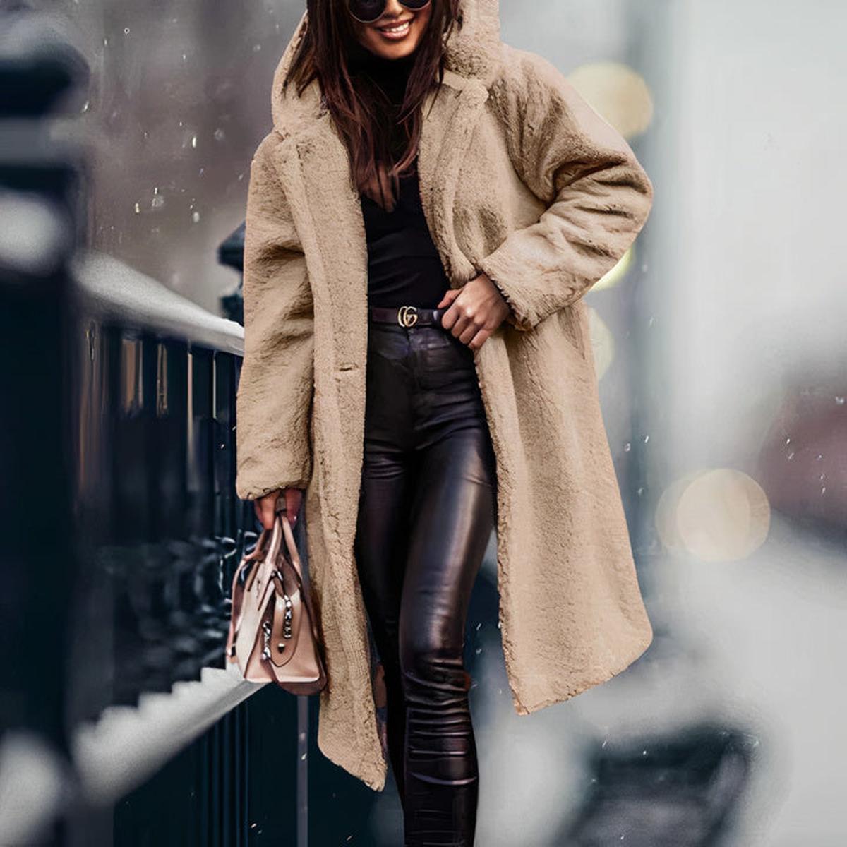 Dames Oversized Teddy Fleece Jas Met Capuchon - Harlett