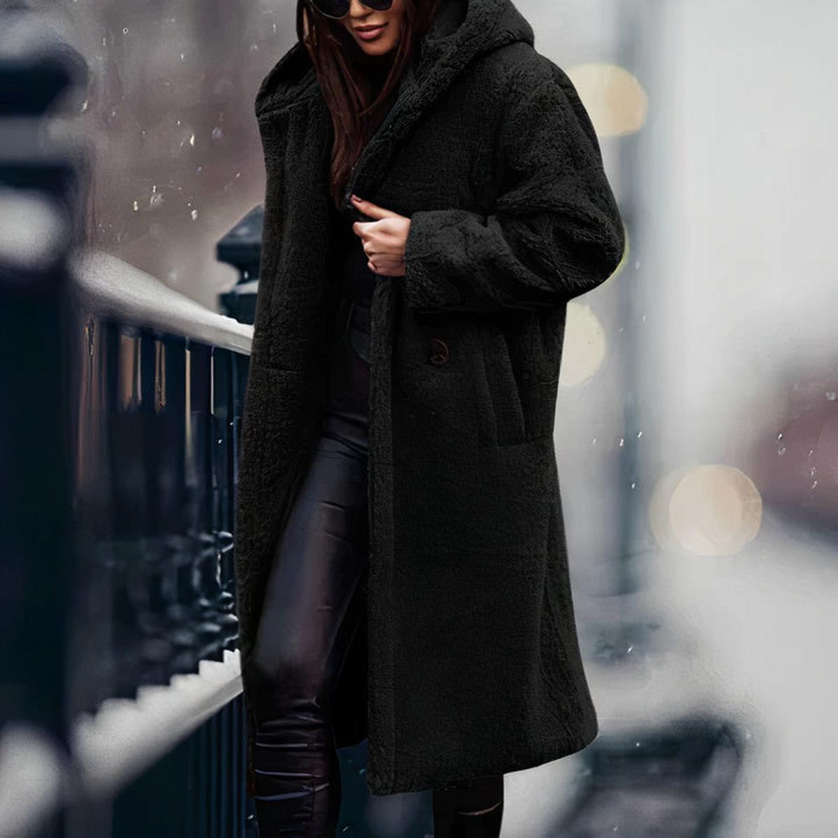 Dames Oversized Teddy Fleece Jas Met Capuchon - Harlett