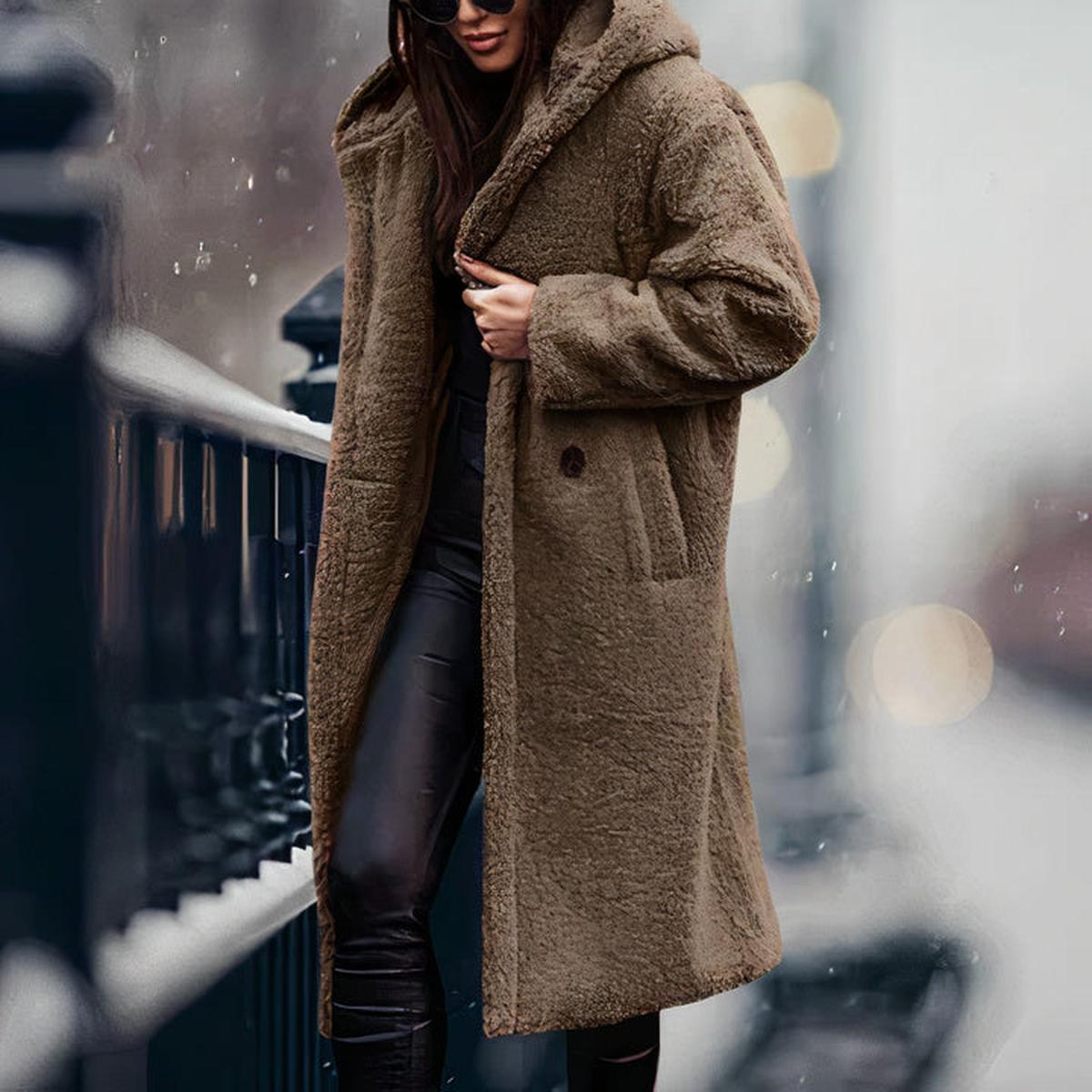 Dames Oversized Teddy Fleece Jas Met Capuchon - Harlett