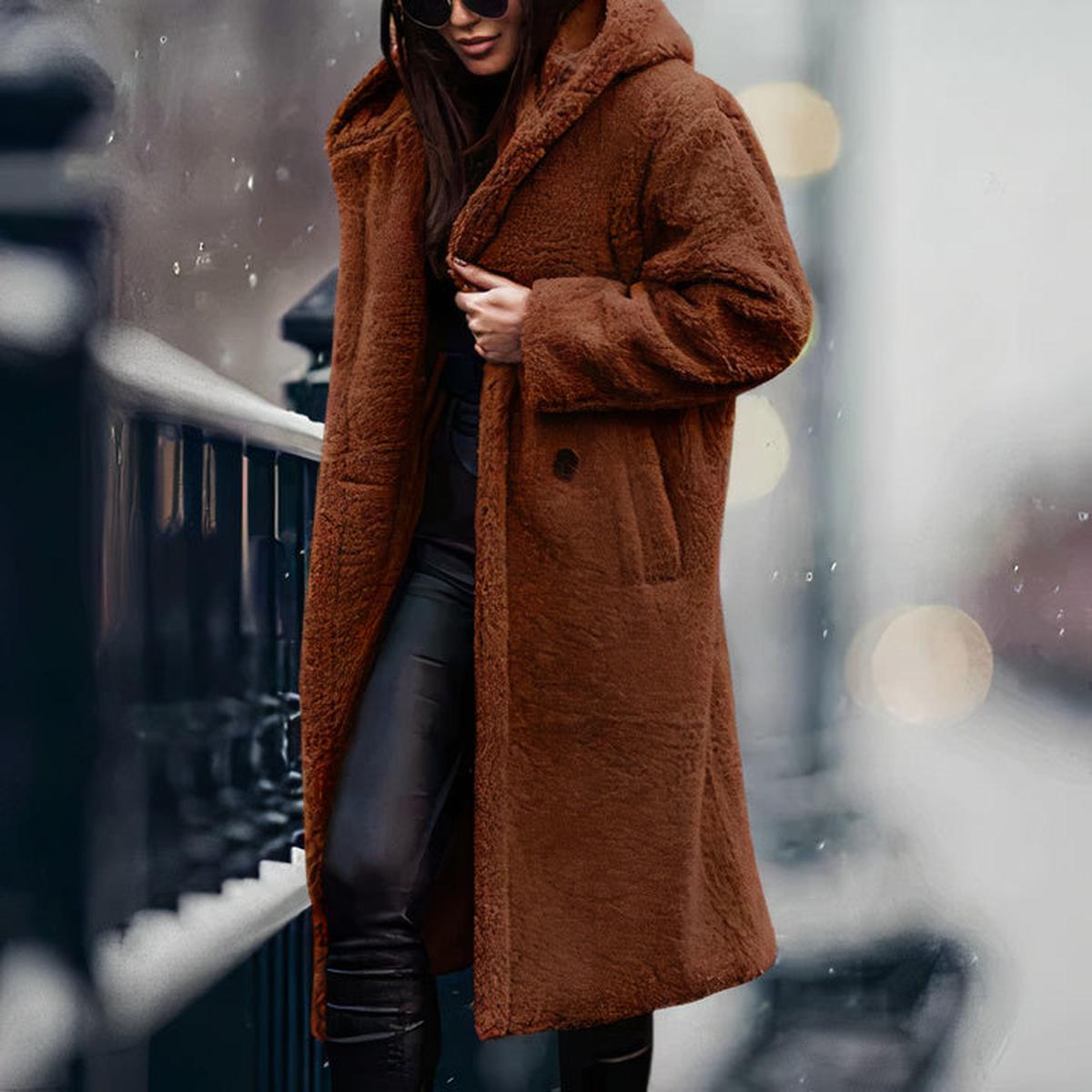 Dames Oversized Teddy Fleece Jas Met Capuchon - Harlett