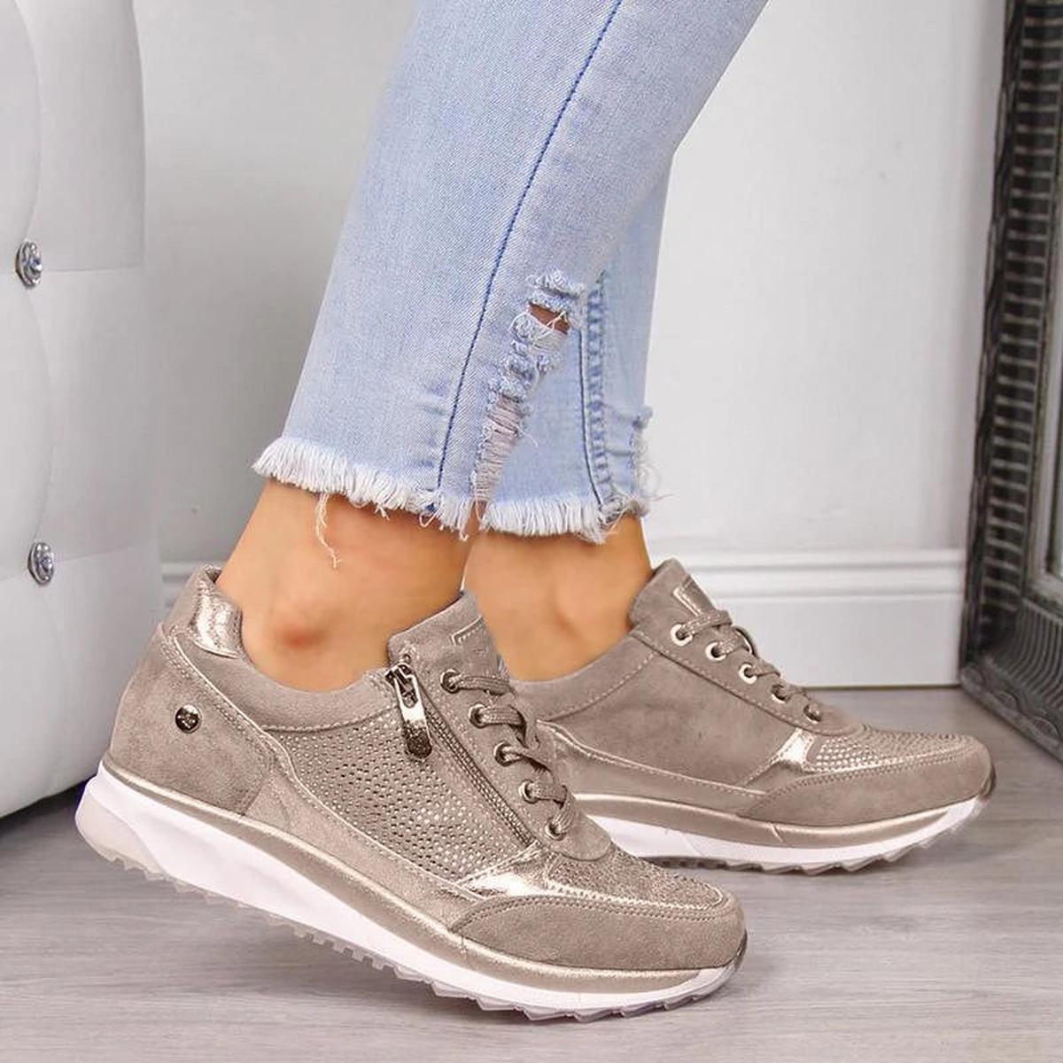 Dames Sneakers met Textuurpanelen en Rits voor Wandelen - Harlett