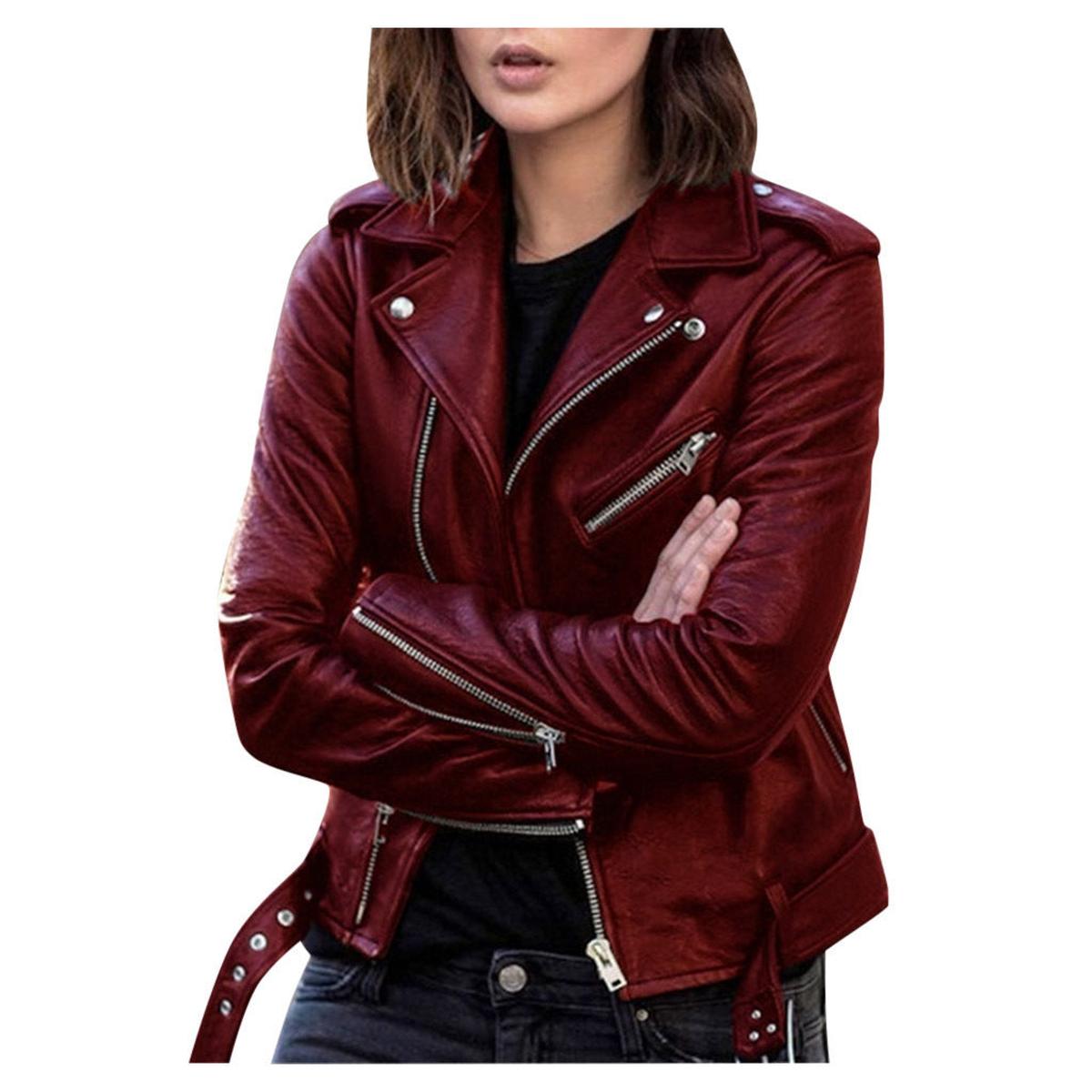 Dames Vintage Faux Leren Jas met Ritsluiting - Harlett