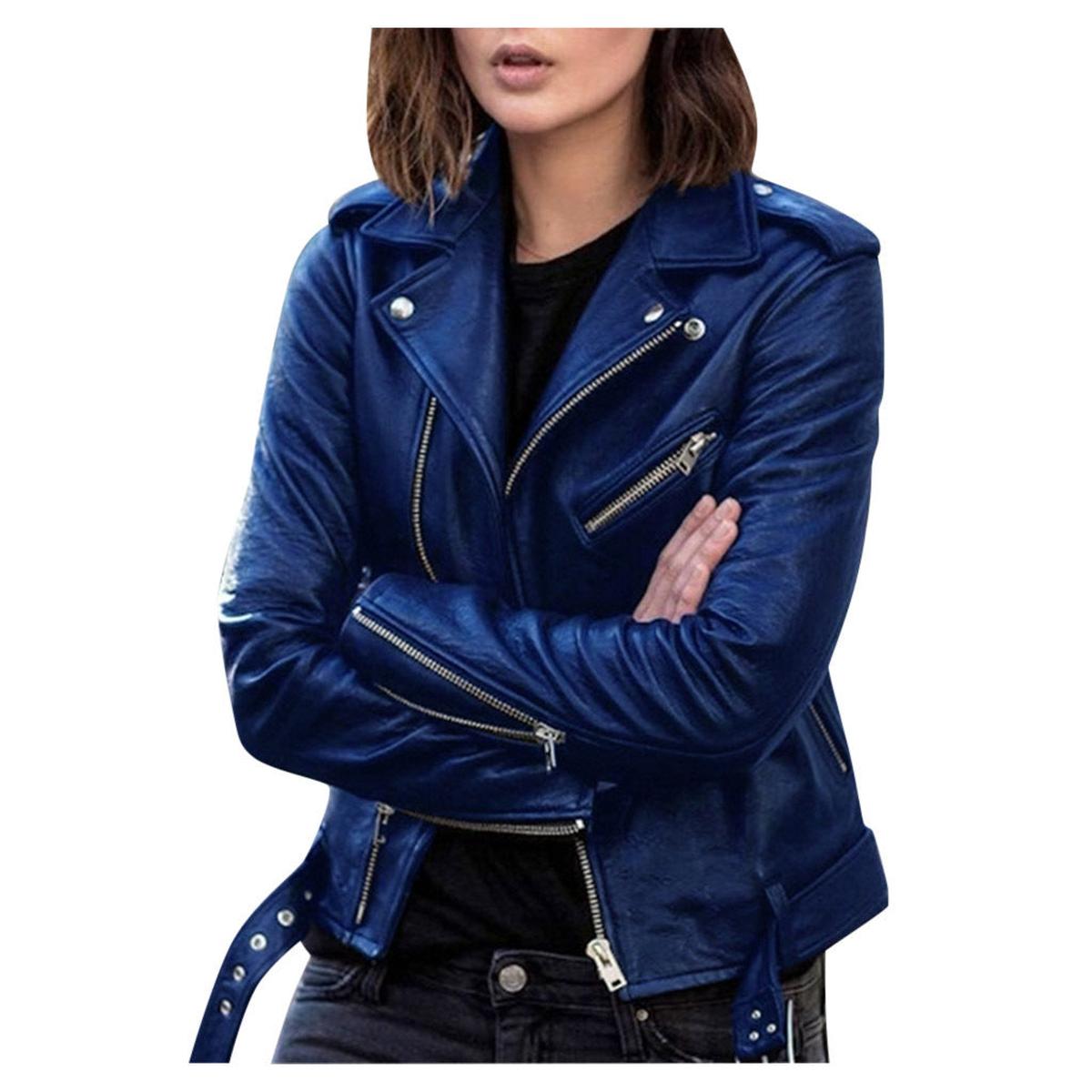 Dames Vintage Faux Leren Jas met Ritsluiting - Harlett