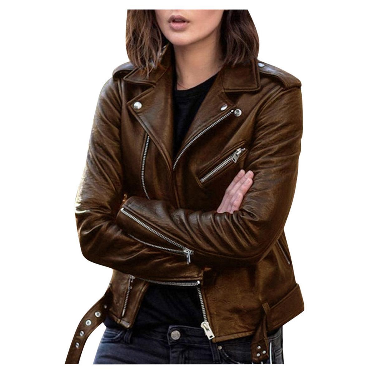 Dames Vintage Faux Leren Jas met Ritsluiting - Harlett