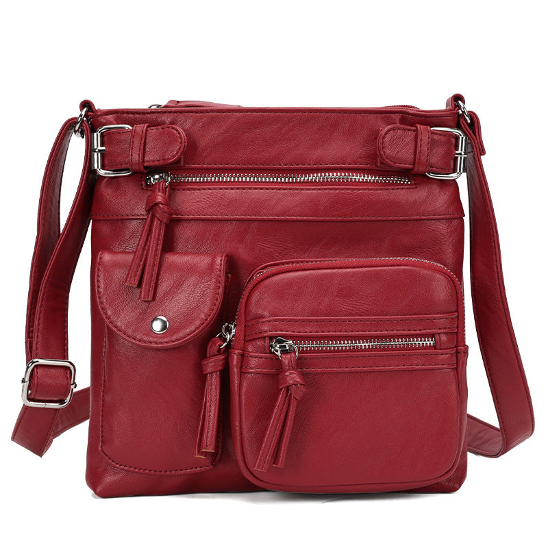 Leren Schoudertas Met Meerdere Compartimenten Voor Vrouwen