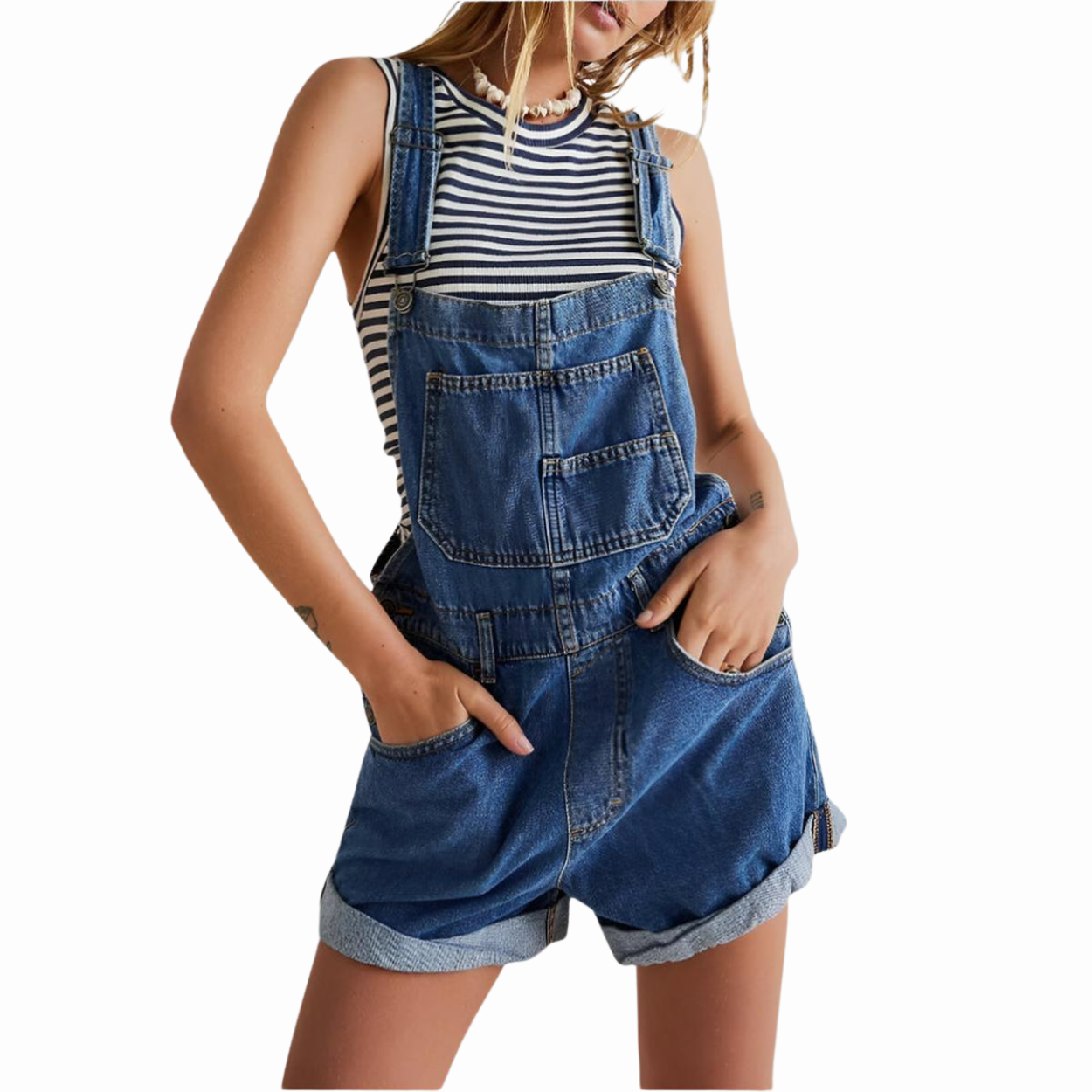 Mouwloze Denim Jumpsuit met Tailleband en Zakken