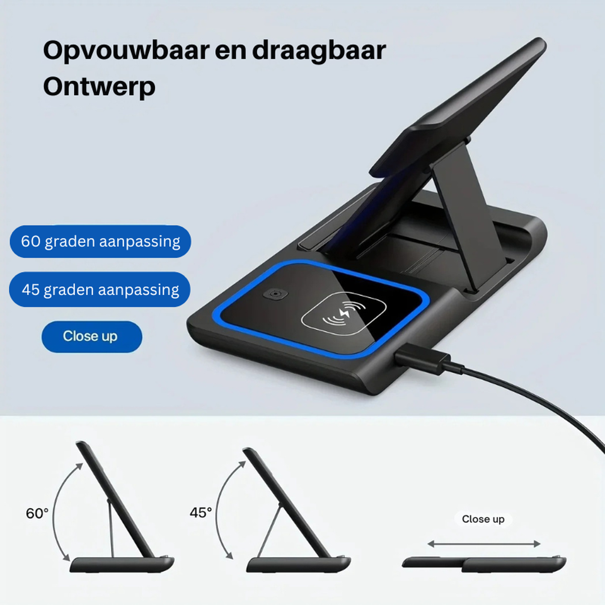 3-in-1 Draadloos Oplaadstation 100W voor iPhone, Apple Watch & AirPods - Opvouwbaar