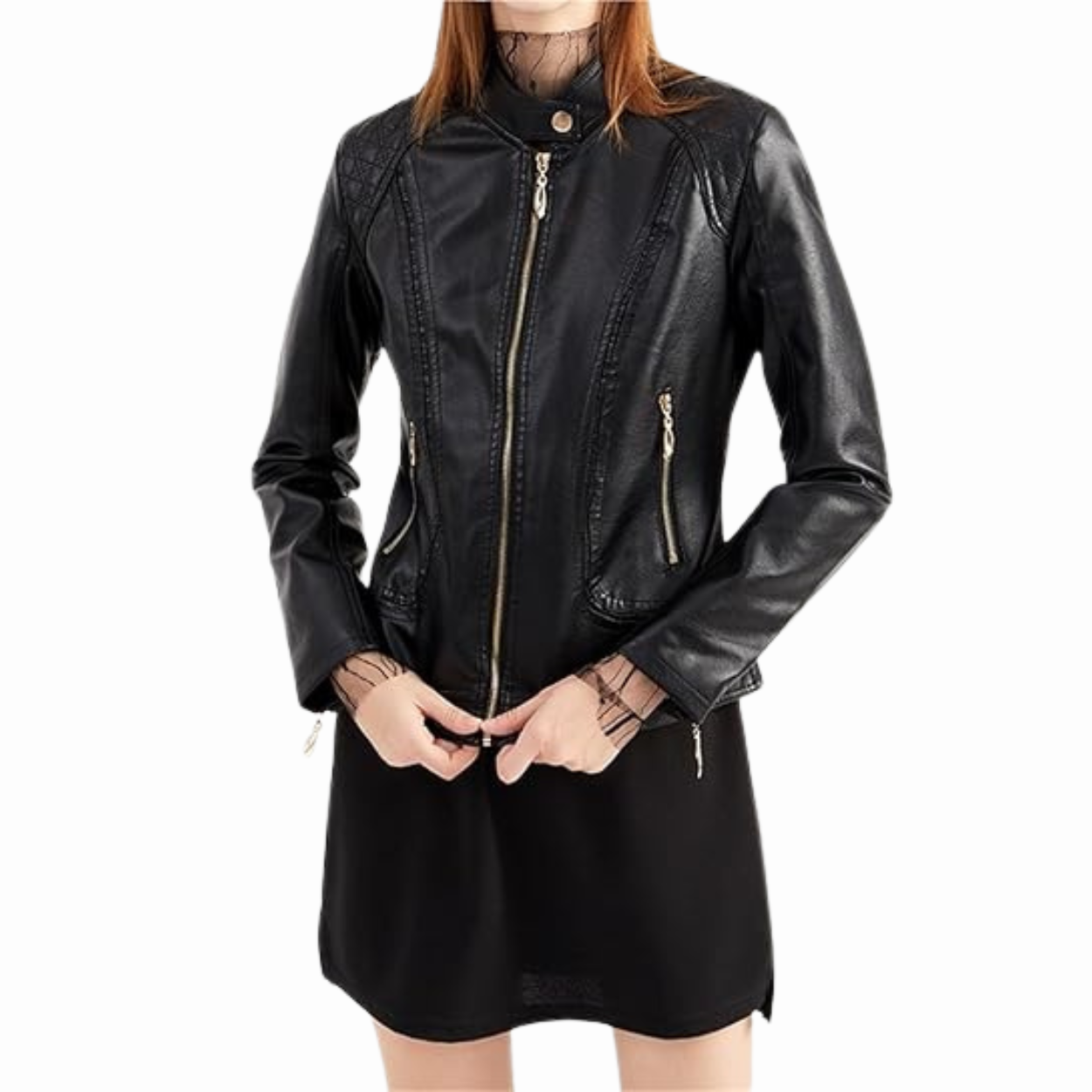 Dames Slim Fit Leren Jas met Ritszakken