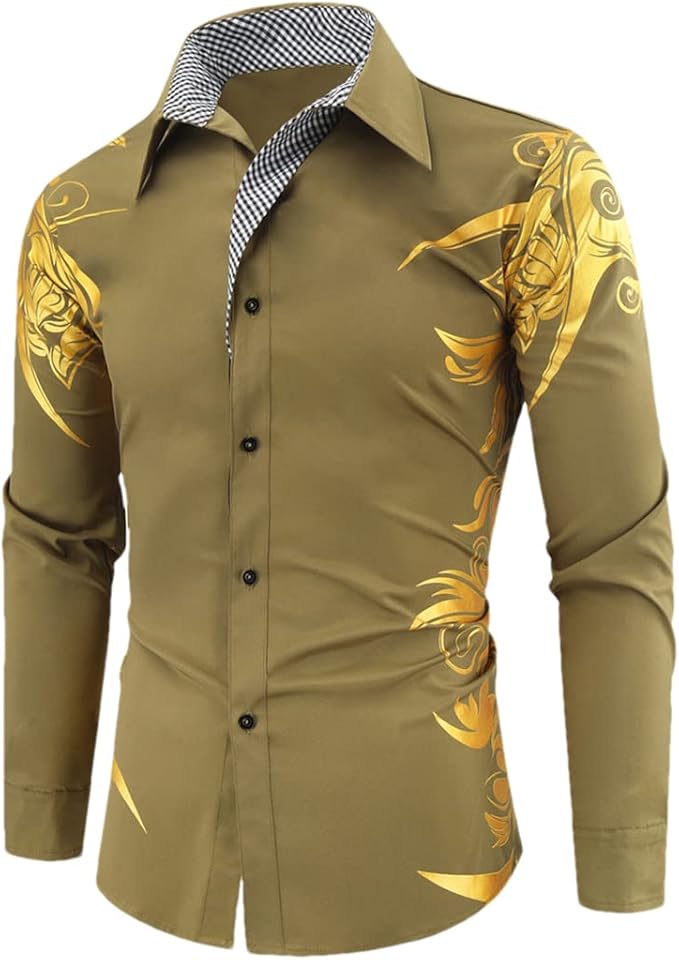 Slim Fit Langsleeve Shirt Met Gouden Accenten Voor Mannen