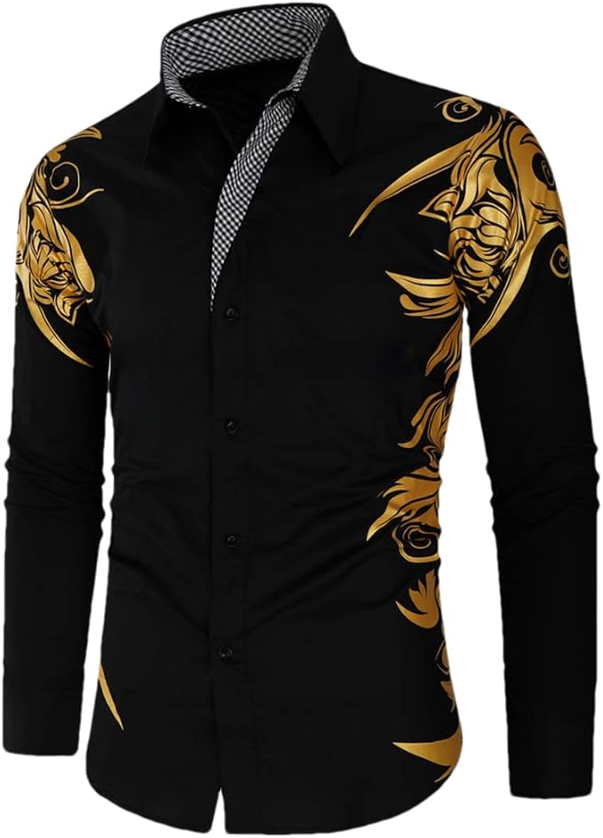 Slim Fit Langsleeve Shirt Met Gouden Accenten Voor Mannen