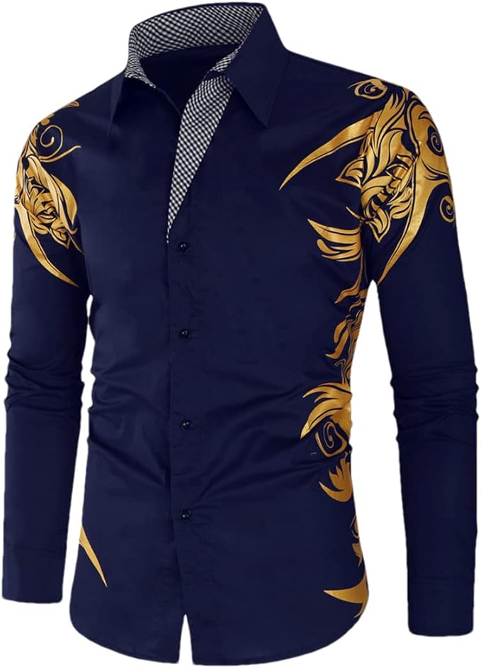 Slim Fit Langsleeve Shirt Met Gouden Accenten Voor Mannen