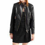 Dames Slim Fit Leren Jas met Ritszakken