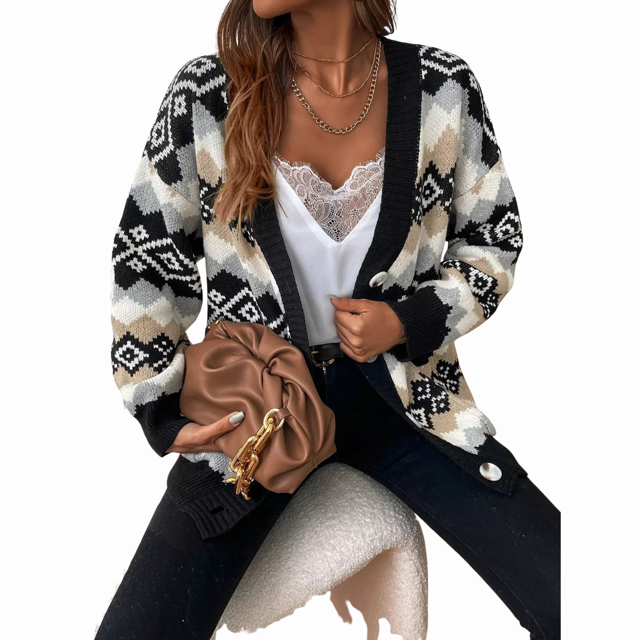 Bohemian Gebreid Vest - Aztec Patroon