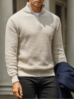 Aansluitende Pasvorm Half-Zip Trui Met Geribbelde Details Voor Mannen