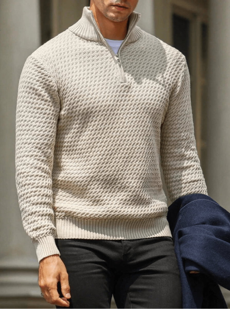 Aansluitende Pasvorm Half-Zip Trui Met Geribbelde Details Voor Mannen