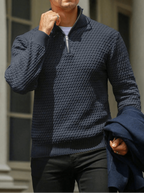 Aansluitende Pasvorm Half-Zip Trui Met Geribbelde Details Voor Mannen