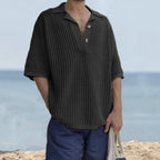 Ademende Oversized Gebreide Top Met Korte Mouwen En Notch Kraag