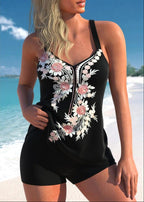 Ademende Zwarte Bloemenprint Tankini Set
