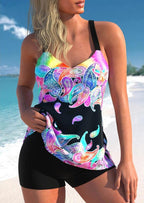 Ademende Zwarte Bloemenprint Tankini Set