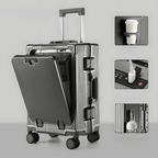 Aluminium Handbagagekoffer Met USB-poorten En 360° Spinner Wielen