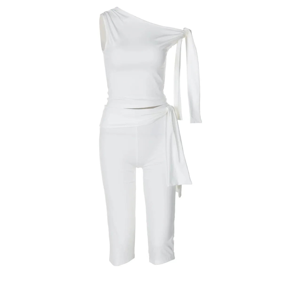 Asymmetrische Top met Eén Schouder en Capri Broek Set
